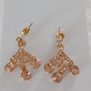 Gold and Pink Chandelier Earrings with Vintage Charm